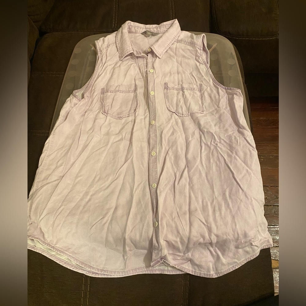 🔴Rubbish Purple Sleeveless Collared Button Down Shirt